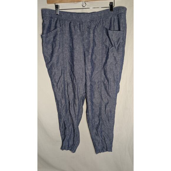 Old Navy Womens Linen Blend Pants Size XL Chambray Blue Elastic Waist Cropped - Picture 1 of 7